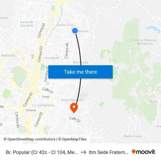 Br. Popular (Cr 42c - Cl 104, Medellín) to Itm Sede Fraternidad map