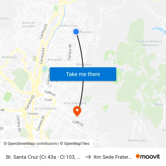 Br. Santa Cruz (Cr 43a - Cl 103, Medellín) to Itm Sede Fraternidad map