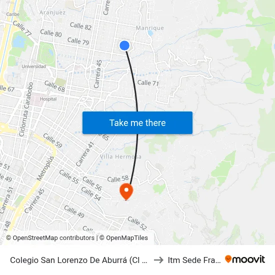 Colegio San Lorenzo De Aburrá (Cl 80 - Cr 41, Medellín) to Itm Sede Fraternidad map