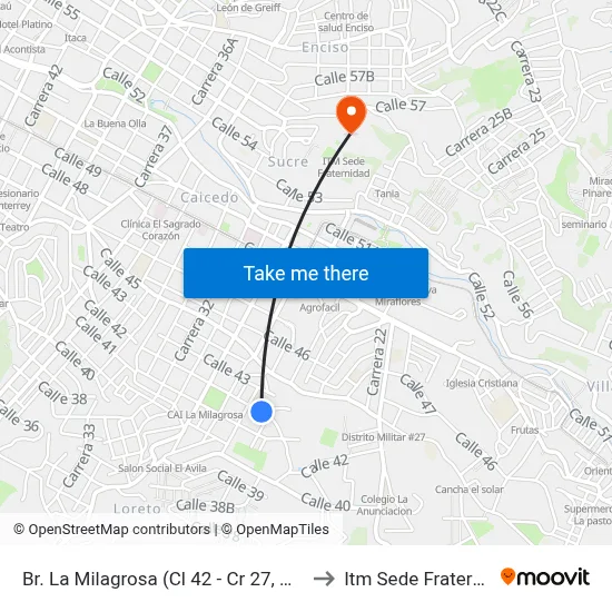 Br. La Milagrosa (Cl 42 - Cr 27, Medellín) to Itm Sede Fraternidad map