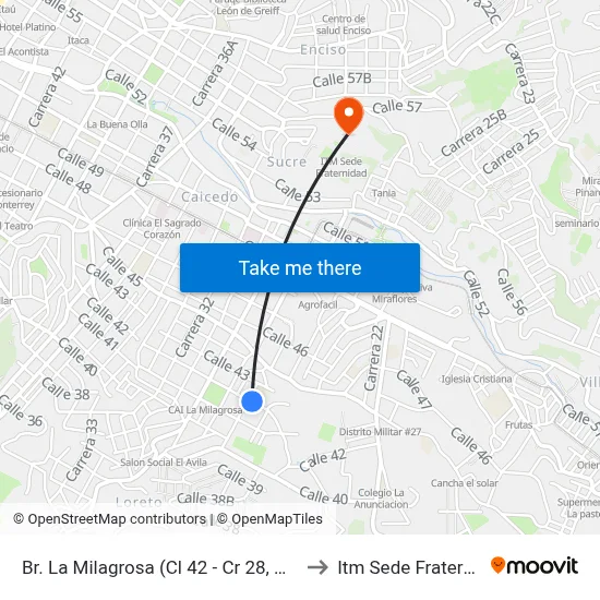 Br. La Milagrosa (Cl 42 - Cr 28, Medellín) to Itm Sede Fraternidad map