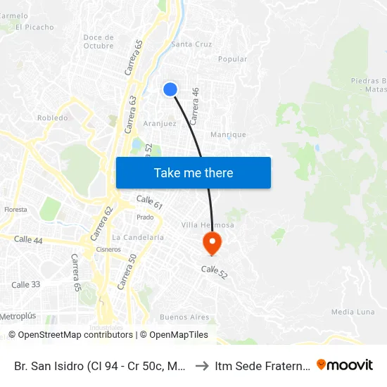 Br. San Isidro (Cl 94 - Cr 50c, Medellín) to Itm Sede Fraternidad map