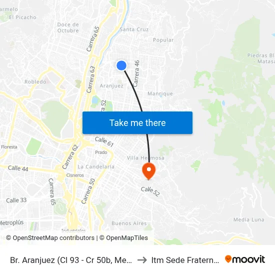 Br. Aranjuez (Cl 93 - Cr 50b, Medellín) to Itm Sede Fraternidad map