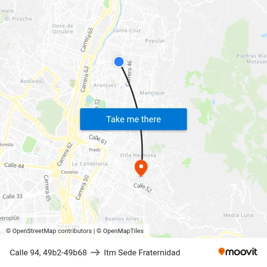 Calle 94, 49b2-49b68 to Itm Sede Fraternidad map