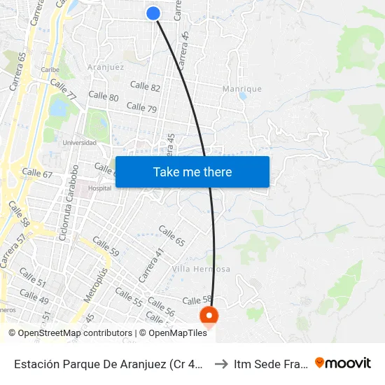 Estación Parque De Aranjuez (Cr 49a - Cl 92, Medellín) to Itm Sede Fraternidad map