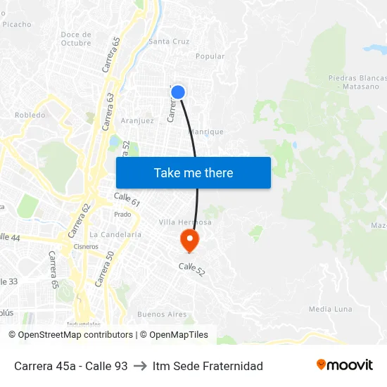 Carrera 45a - Calle 93 to Itm Sede Fraternidad map
