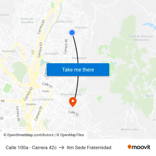 Calle 100a - Carrera 42c to Itm Sede Fraternidad map