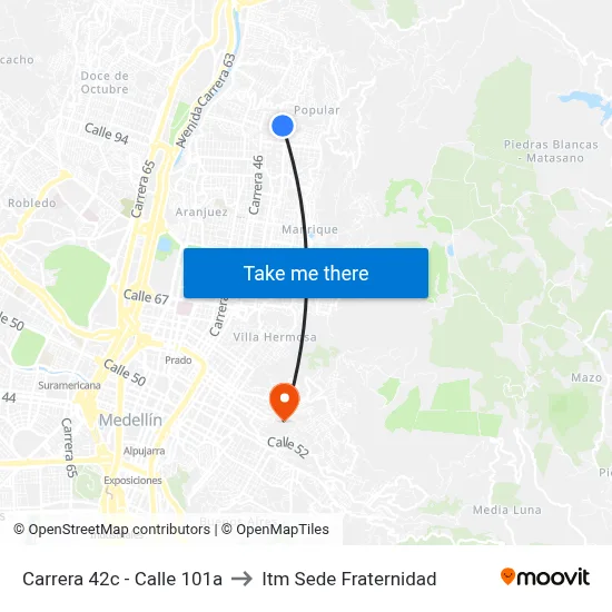 Carrera 42c - Calle 101a to Itm Sede Fraternidad map