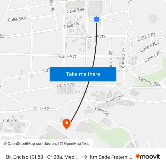 Br. Enciso (Cl 58 - Cr 28a, Medellín) to Itm Sede Fraternidad map