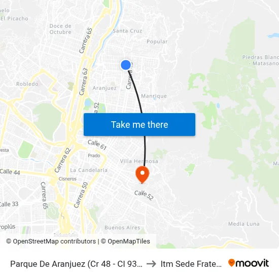 Parque De Aranjuez (Cr 48 - Cl 93, Medellín) to Itm Sede Fraternidad map