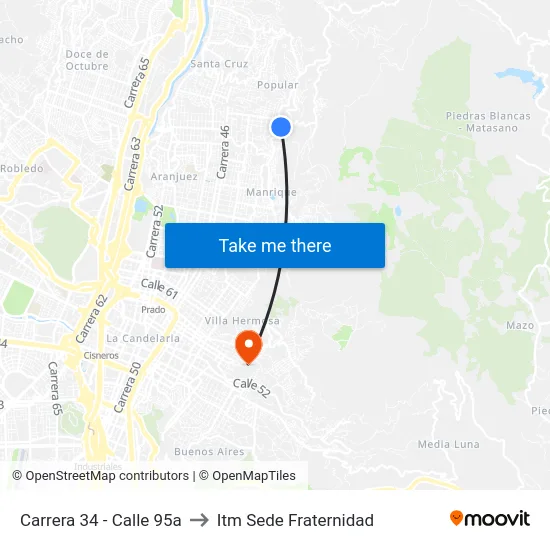 Carrera 34 - Calle 95a to Itm Sede Fraternidad map