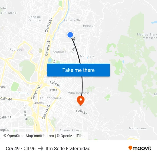 Cra 49 - Cll 96 to Itm Sede Fraternidad map