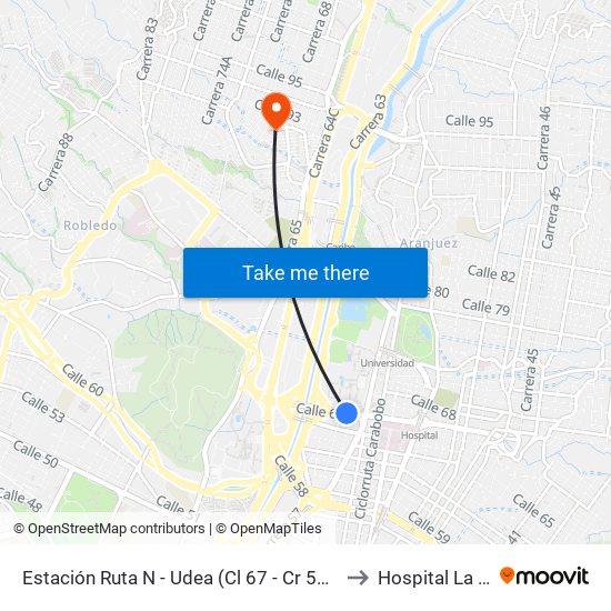 Estación Ruta N - Udea (Cl 67 - Cr 55ab, Medellín) to Hospital La María map