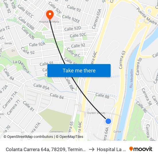 Colanta Carrera 64a, 78209, Terminal Del Norte to Hospital La María map