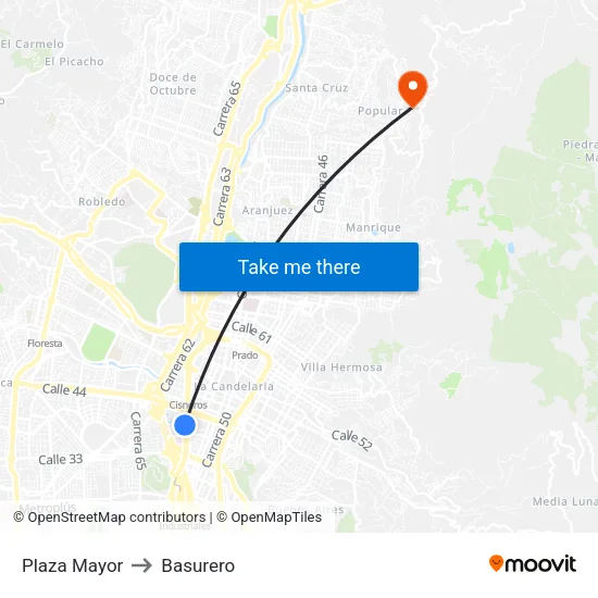 Estación Plaza Mayor (Av. Ferrocarril - Cl 42c, Medellín) to Basurero map