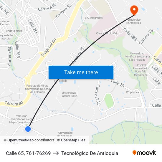 Calle 65, 761-76269 to Tecnológico De Antioquia map