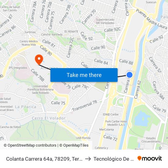 Colanta Carrera 64a, 78209, Terminal Del Norte to Tecnológico De Antioquia map