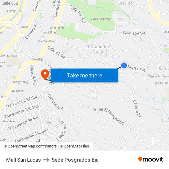 Mall San Lucas to Sede Posgrados Eia map