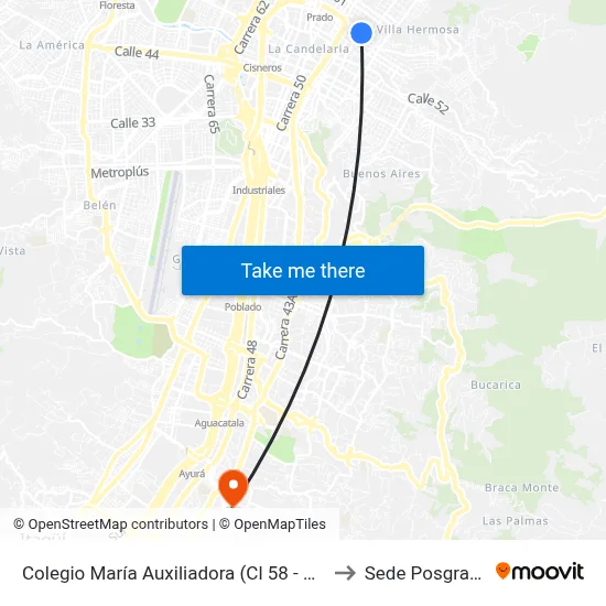 Colegio María Auxiliadora (Cl 58 - Cr 42, Medellín) to Sede Posgrados Eia map