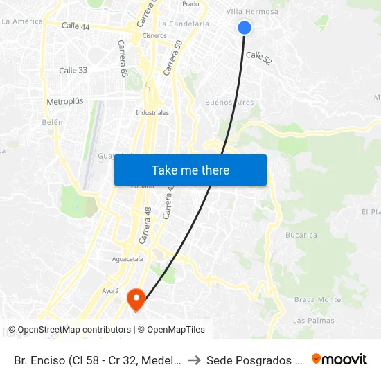 Br. Enciso (Cl 58 - Cr 32, Medellín) to Sede Posgrados Eia map