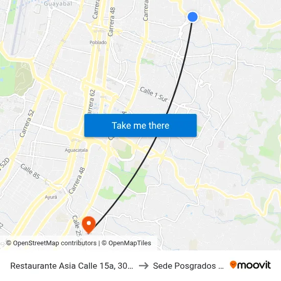 Restaurante Asia Calle 15a, 30232 to Sede Posgrados Eia map