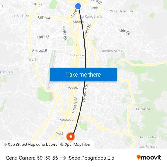 Sena Carrera 59, 53-56 to Sede Posgrados Eia map