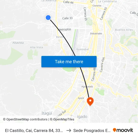 El Castillo, Cai, Carrera 84, 3310 to Sede Posgrados Eia map