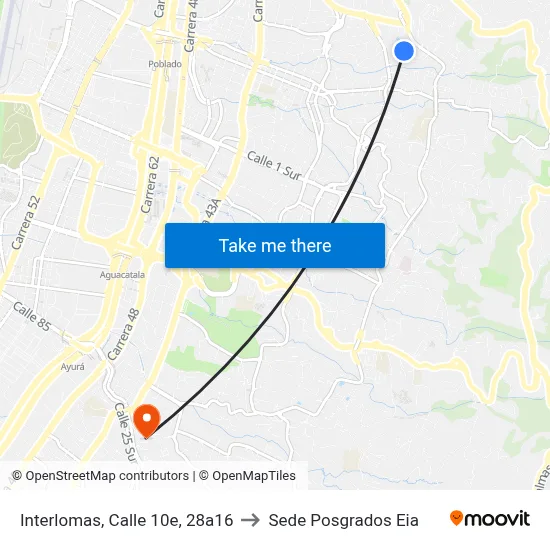 Interlomas, Calle 10e, 28a16 to Sede Posgrados Eia map