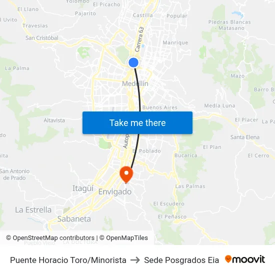 Puente Horacio Toro/Minorista to Sede Posgrados Eia map