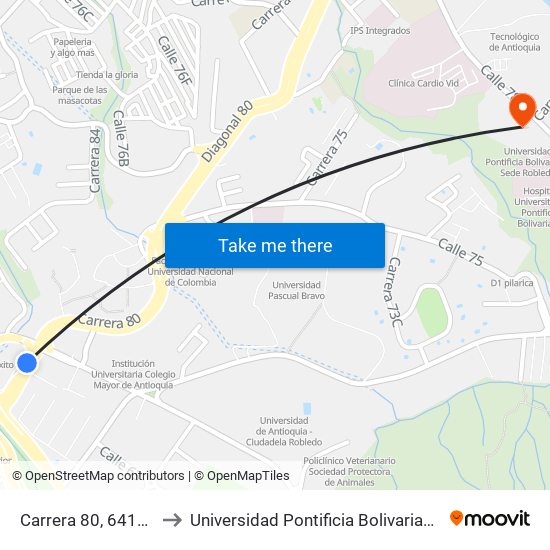 Carrera 80, 64125-64161 to Universidad Pontificia Bolivariana Sede Robledo map