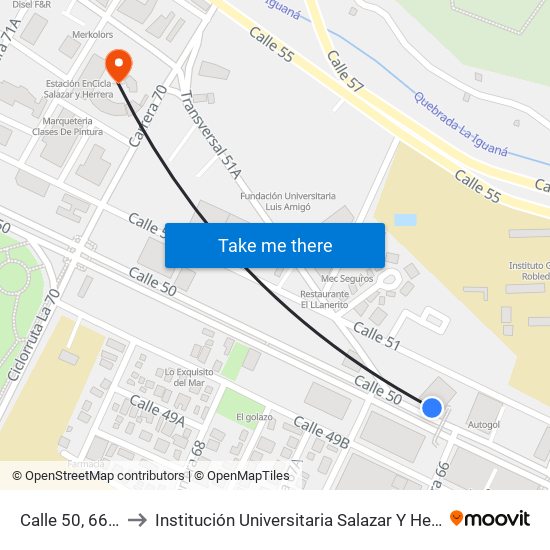 Calle 50, 6624 to Institución Universitaria Salazar Y Herrera map