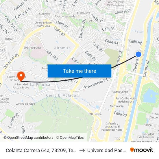 Colanta Carrera 64a, 78209, Terminal Del Norte to Universidad Pascual Bravo map