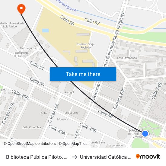 Biblioteca Pública Piloto, Av Colombia to Universidad Católica Luis Amigo map