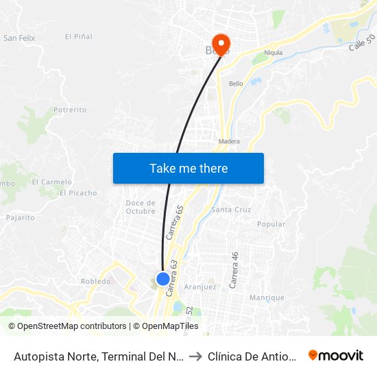 Autopista Norte, Terminal Del Norte to Clínica De Antioquia map