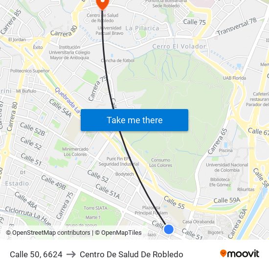 Calle 50, 6624 to Centro De Salud De Robledo map