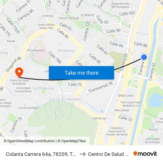 Colanta Carrera 64a, 78209, Terminal Del Norte to Centro De Salud De Robledo map