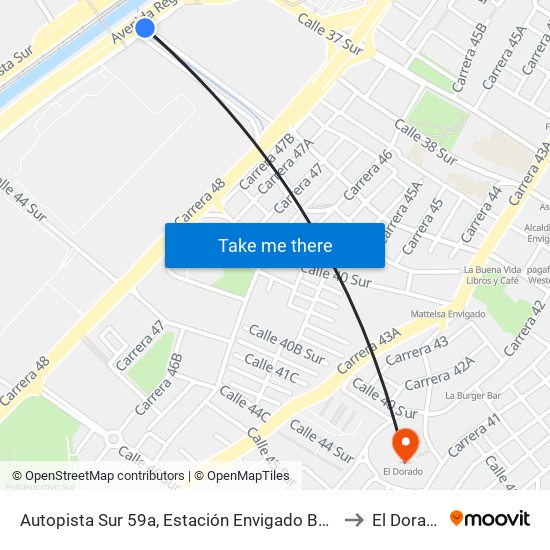Autopista Sur 59a, Estación Envigado Buses to El Dorado map