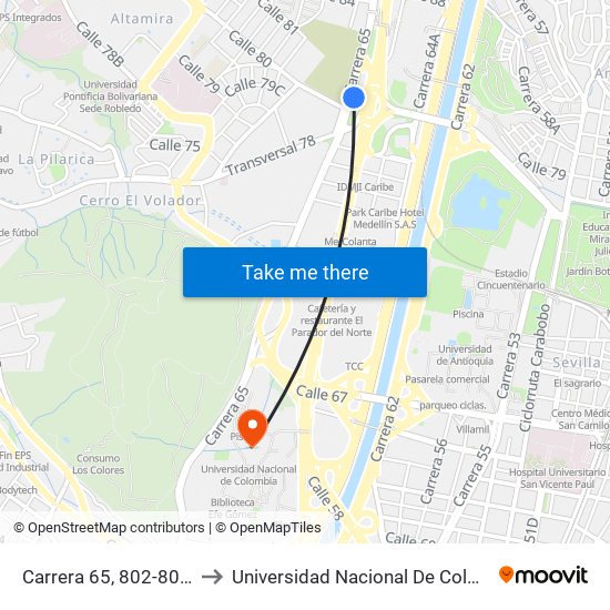 Carrera 65, 802-80164 to Universidad Nacional De Colombia map
