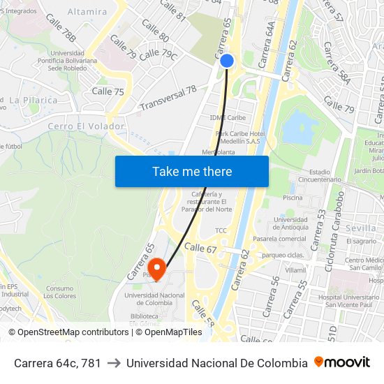 Carrera 64c, 781 to Universidad Nacional De Colombia map