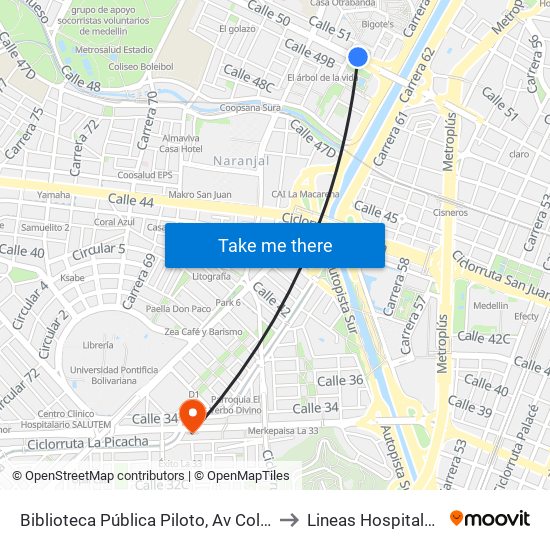 Biblioteca Pública Piloto, Av Colombia to Lineas Hospitalarias map