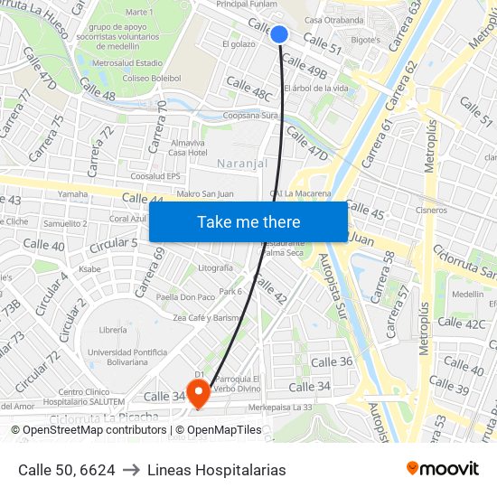 Calle 50, 6624 to Lineas Hospitalarias map