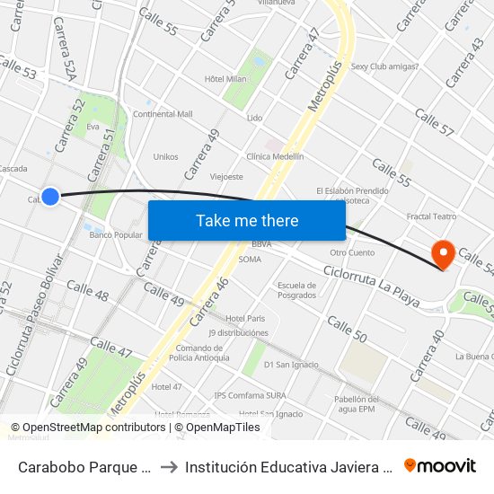 Carabobo Parque Berrío to Institución Educativa Javiera Londoño map