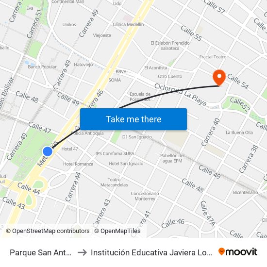 Parque San Antonio to Institución Educativa Javiera Londoño map