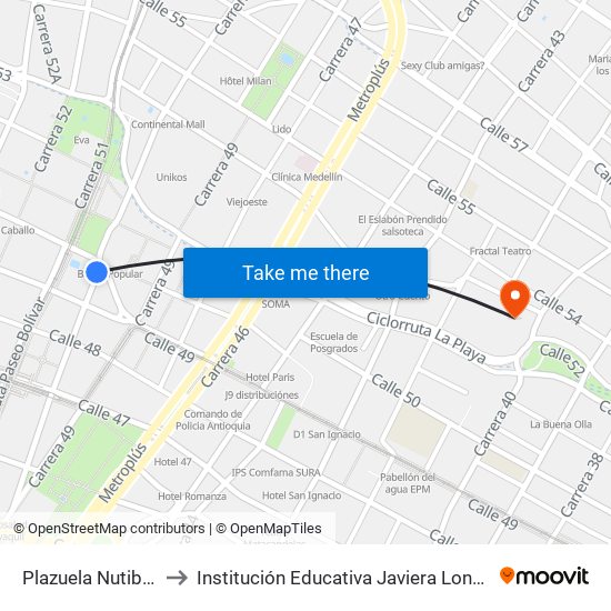Plazuela Nutibara to Institución Educativa Javiera Londoño map