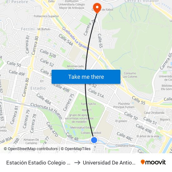 Estación Estadio Colegio San Ignacio Carrera 70, 481, to Universidad De Antioquia - Ciudadela Robledo map