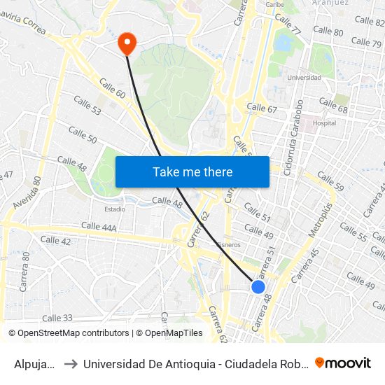 Alpujarra to Universidad De Antioquia - Ciudadela Robledo map