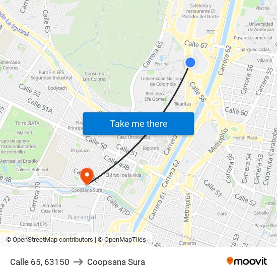 Calle 65, 63150 to Coopsana Sura map