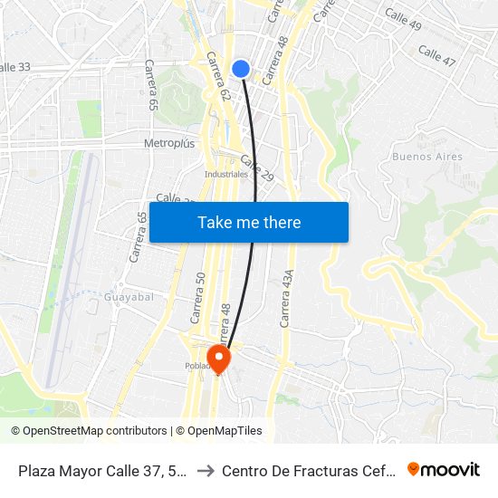 Plaza Mayor Calle 37, 52-115 to Centro De Fracturas Cefra S.A. map