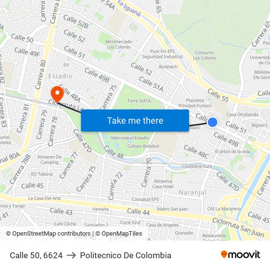 Calle 50, 6624 to Politecnico De Colombia map