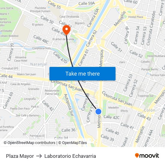 Plaza Mayor to Laboratorio Echavarria map